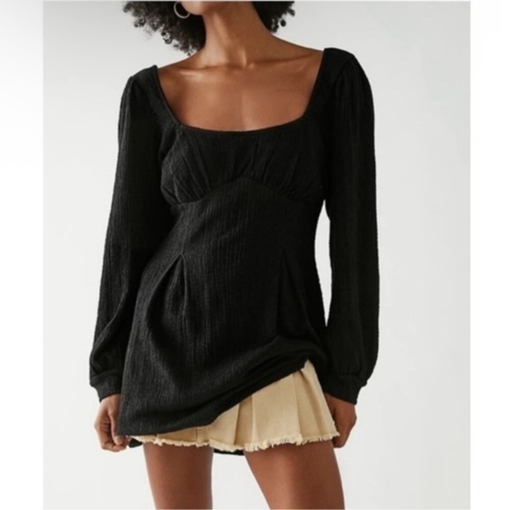 Free People Beach Long Sleeve Mini Dress Black Size M